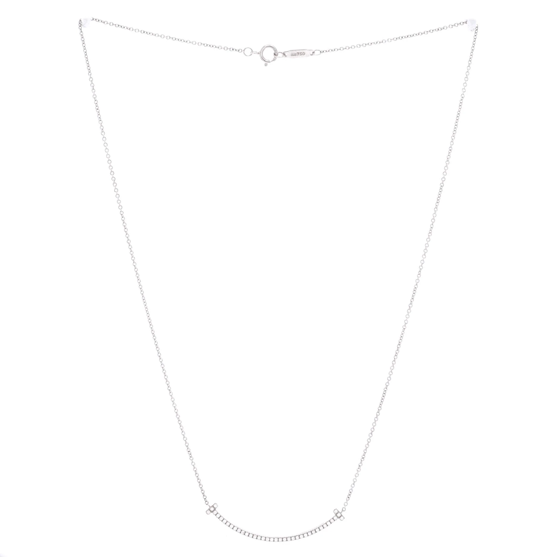 T Smile Pendant Necklace 18K White Gold with Diamonds Small - Image 3